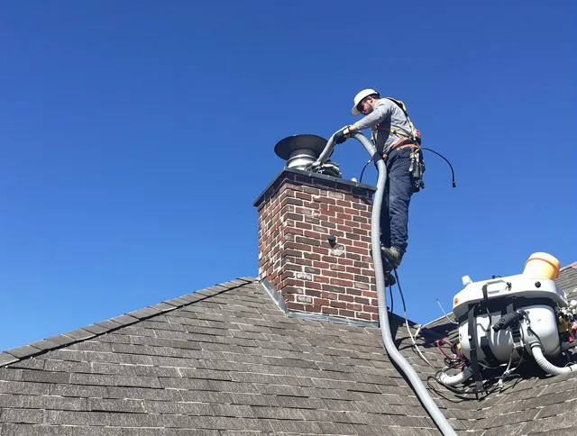 Dedicated Marblehead Chimney Sweep team member cleaning a chimney in Marblehead, MA