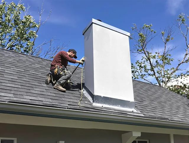 Marblehead Chimney Sweep team member finishing chimney construction in Marblehead, MA