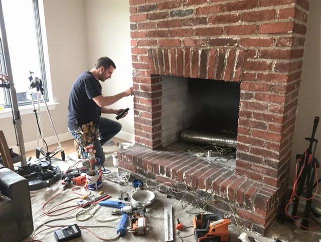 Marblehead Chimney Sweep specialist finalizing chimney liner service in Marblehead, MA