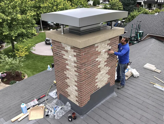 Marblehead Chimney Sweep team working on a custom chimney remodel in Marblehead, MA
